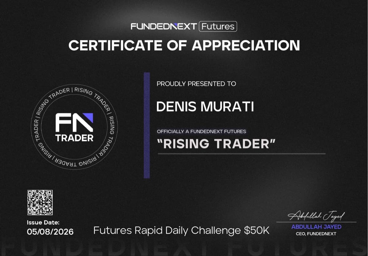 Denis Murati — FundedNext Futures Rising Trader, $50K certificate
